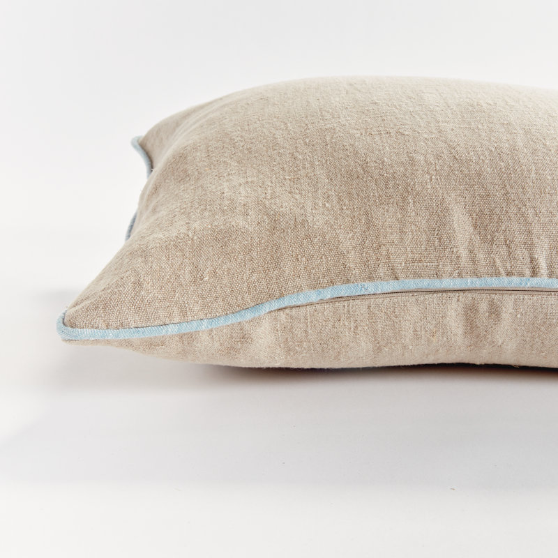 Elias Linen Pillow Cover & Insert, Flax/Blue, Rectangular 14"H x 20"W
