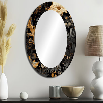 Or tropical feuille Serenade I - miroir décoratif floral ovale sur métal