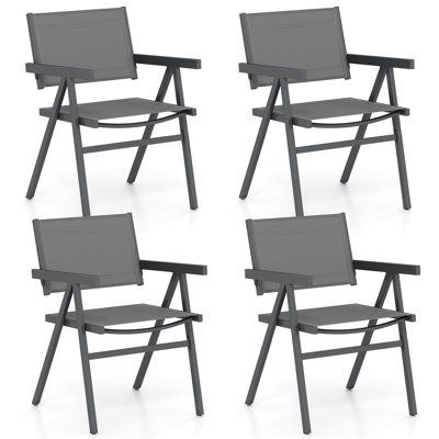 Patio Chairs Set of 4 w/Breathable Fabric Seat & Tilt Backrest Comfy Armrest