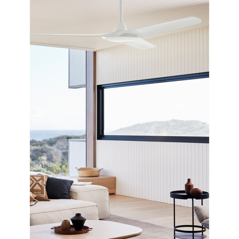 Abyss 56in 3-Blades Indoor/Outdoor Ceiling Fan with Remote Control, White, White