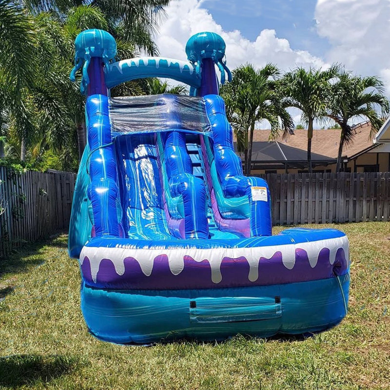 Glissade d'eau de qualité commerciale de 15 pi avec piscine JumpOrange (avec ventilateur)