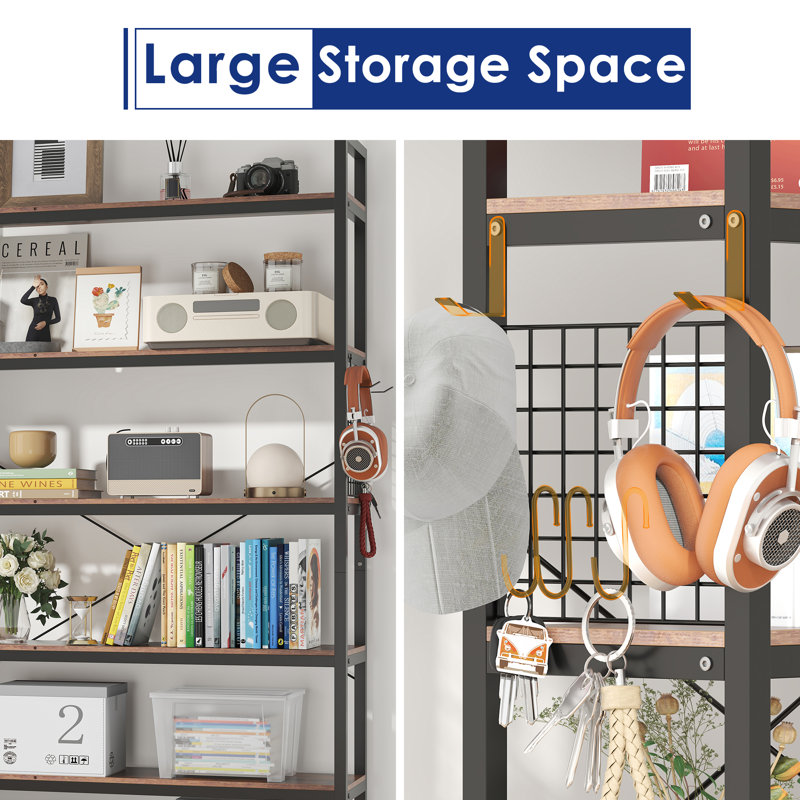 6 Tire Farmhouse Bookshelf And Etagere Bookcases With Storage Cabinet & 2 Barn Doors & 10 Storage Shelves, Brown
