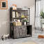 Grande boîte à litière cachée pour chat: armoire intérieure grise avec rangement, portes doubles et bloc-notes fin, option de salle de bain