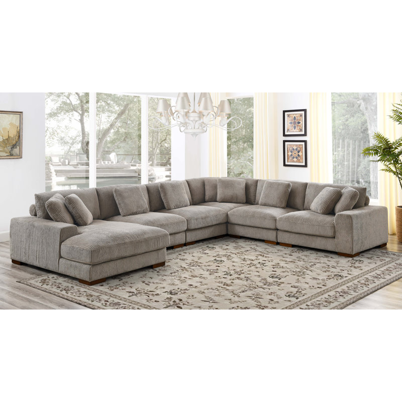 Amritbir Corduroy U-Shaped Sectional Right Hand Facing, Camel Corduroy