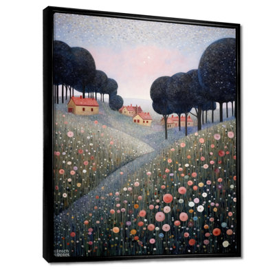 «Blooming Wildflowers In Countryside Town», reproduction d'art murale prairie