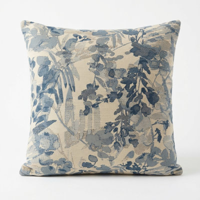 Plutus Blue Beige Gray Serene Blooms Floral Luxury Throw Pillow