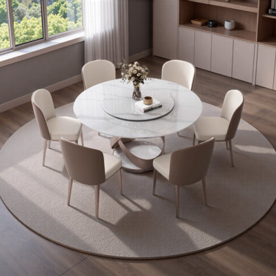 7-Piece Round Stone Slab Table and Chair Set