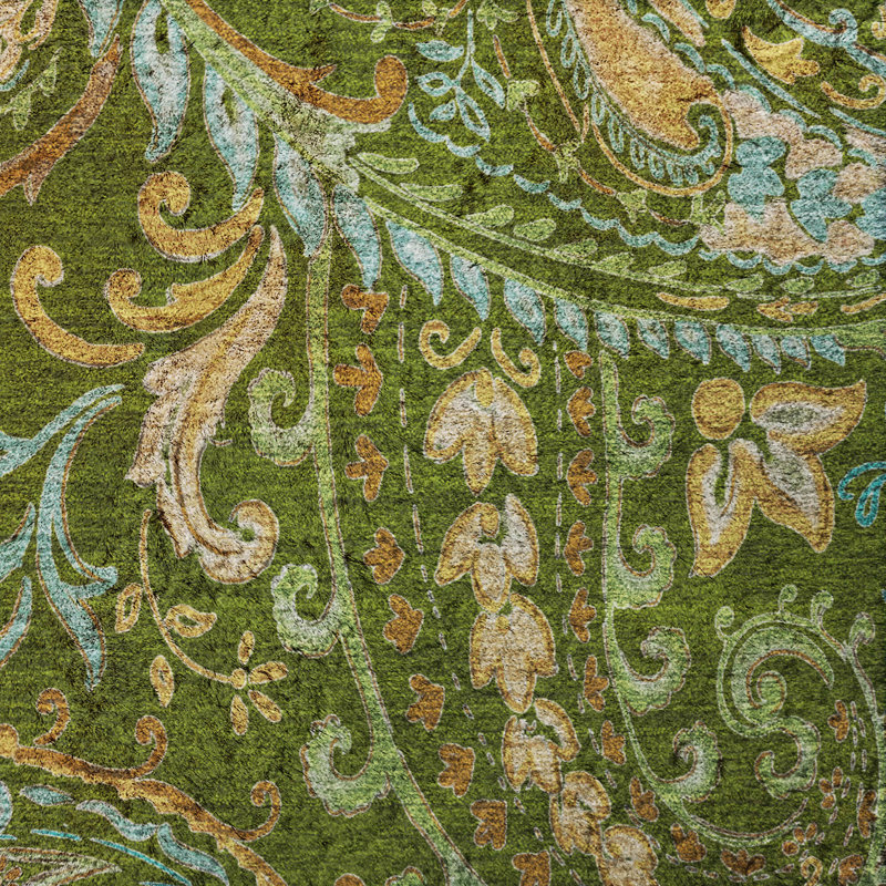 Tapis cachemire de qualité supérieure lavable à la machine ADS533, Vert, 9 pi x 12 pi