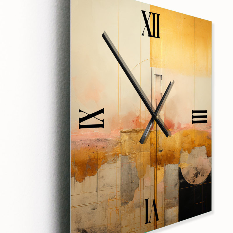 Golden City Dreams Retro Illustration V - Très grandes horloges murales géométriques modernes, H 32 po x l 24 po x P 1 po