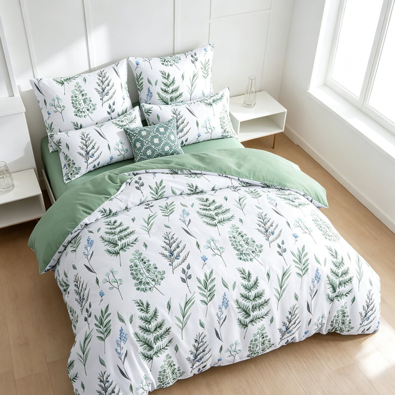 Ultrasoft Floral Sage Green Double Duvet Set with Pillowcases