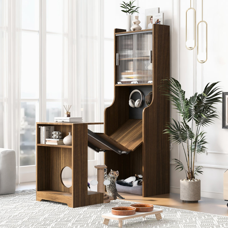 Armoire en noyer pour chats et maisons - utilisation polyvalente, design élégant, lit pour chat Joy Mid-Century, joyeux, fonctionnel