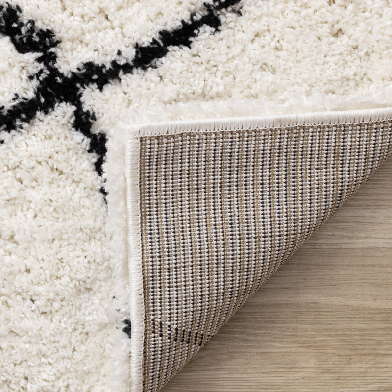 Ombretta Cream Black Swirling Lines Area Rug, Rectangle 6'7" x 9'6"