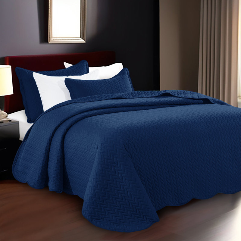Ensemble de couvre-lit en microfibre embossée 3 pièces avec taies d'oreiller assorties, Marine