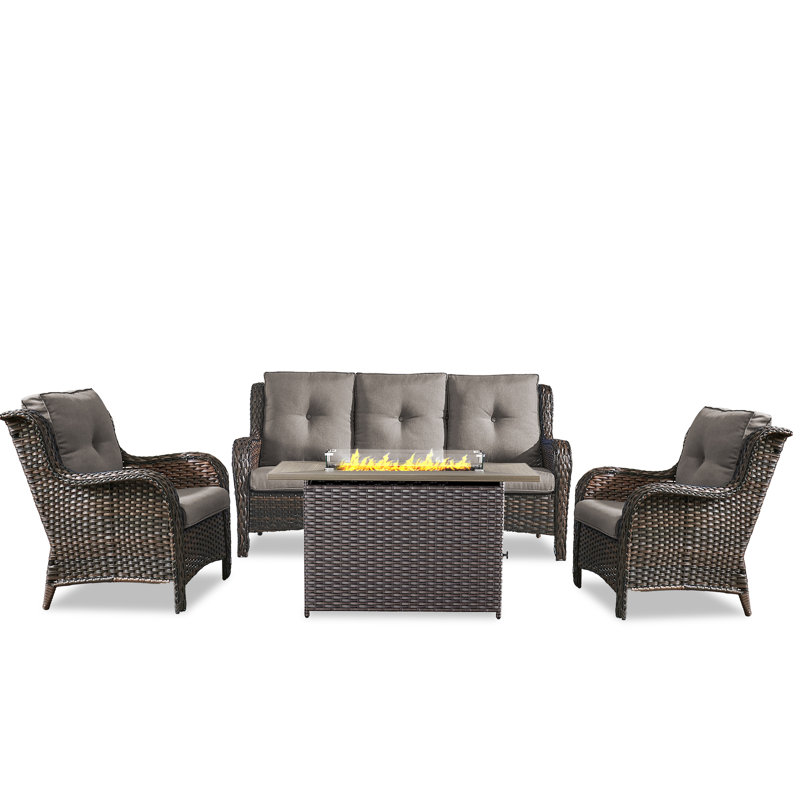 Carolina 5 - Person Sofa Seating Group With Fire Pit And Cushions, Gray/Brown