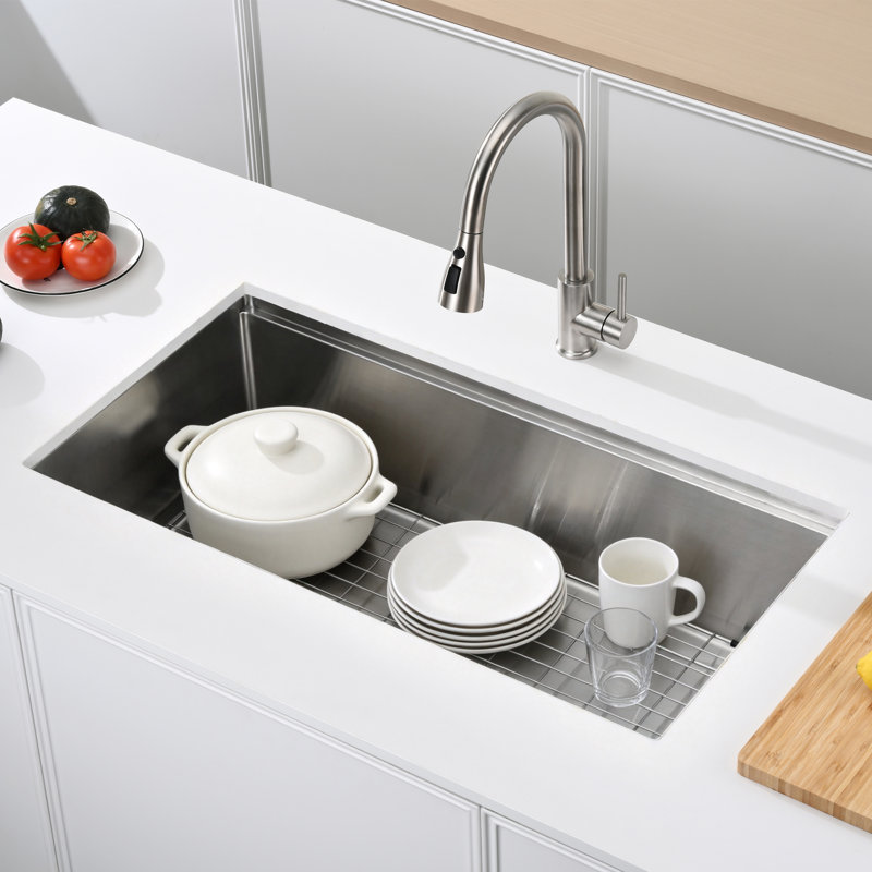 36"L × 19"W Workstation Undermount Stainless Steel Kitchen Sink with Accessories, Brushed Nickel