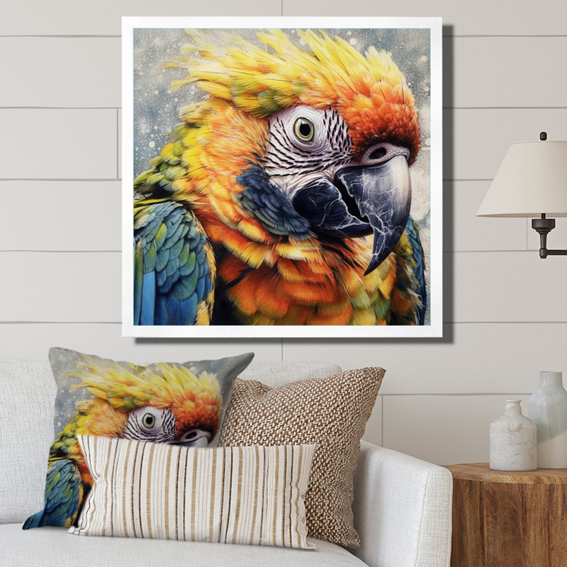 Perroquet tropical au paradis I sur toile, H 36 po x l 36 po x P 1,5 po, Cadre simple blanc