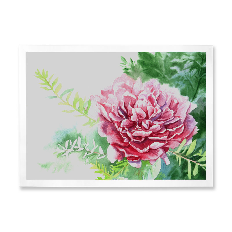 Aquarelle, pivoine rose II, reproduction sur cadre flottant, H 16 po x l 32 po x P 1 po, Cadre photo blanc