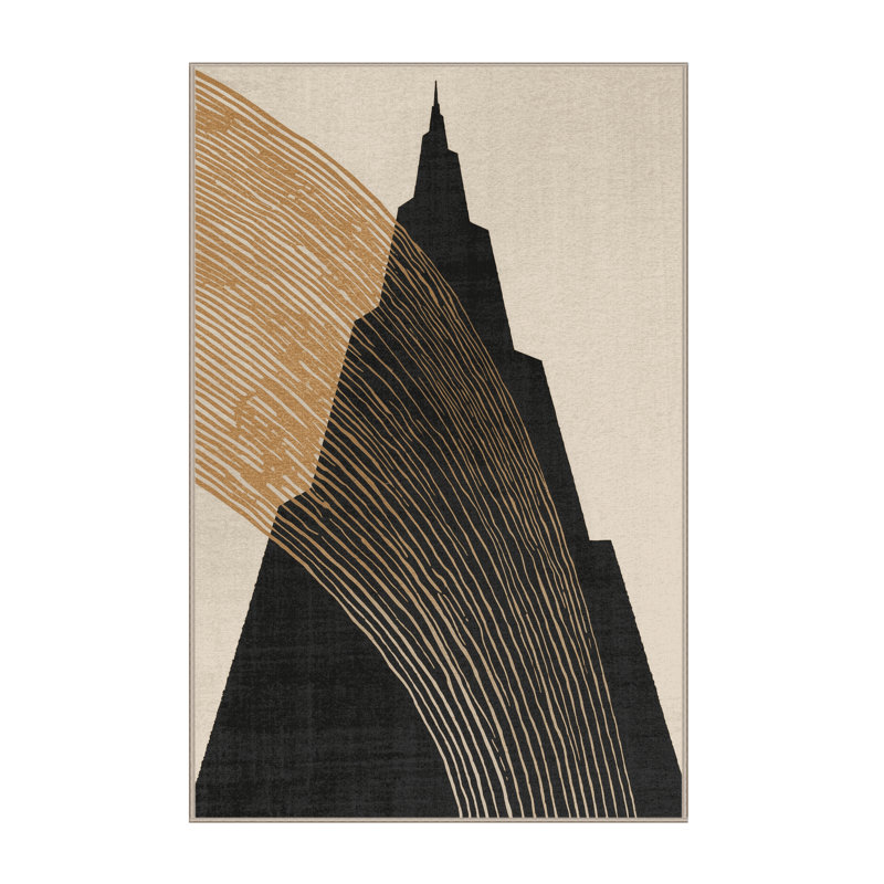 Tapis noir chic et délavé à la machine Burj Khalifa, 8 x 10
