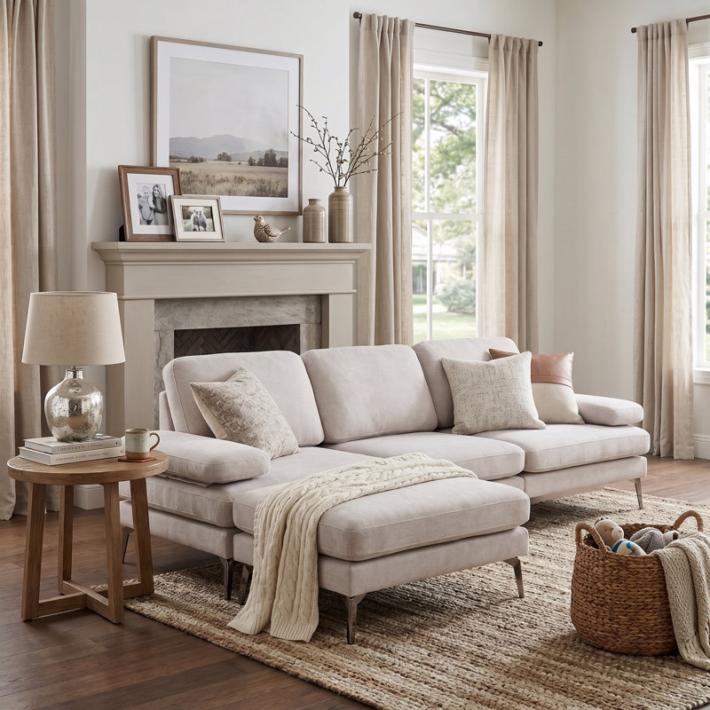103'' Upholstered Sofa with Ottoman, Light Gray