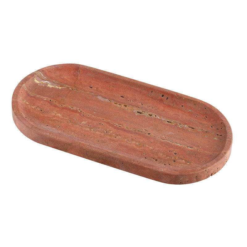 Guein Oval Natural Marble Tray,Red Travertine