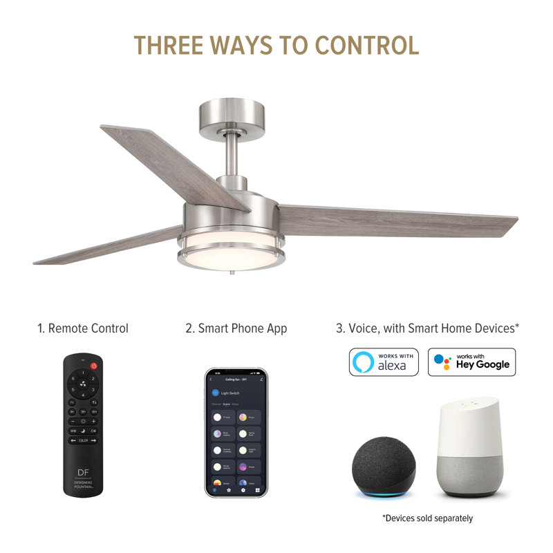 Pura 52'' Ceiling Fan with LED Lights, Silver/Gray