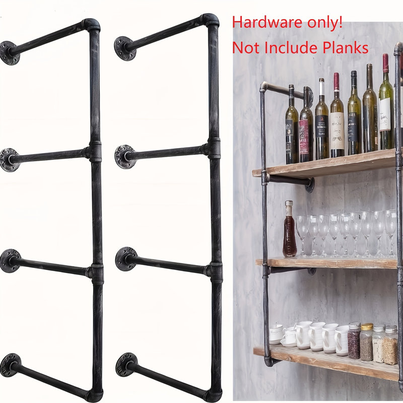 Multifunctional Bracket Bracket Wrought Iron Wall-Mounted Bracket, Multi-Layer Partition Support Frame, Black Household Storage Rack Storage Shelf (4 Tiers,Hardware Only, Not Include Planks)