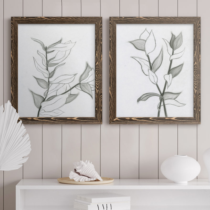 CHARCOAL FOLIAGE I - impression 2 pièces, H 24 po x l 36 po x P 1,5 po, Encadré de bois de noyer