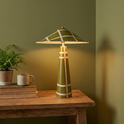 Lampe de table en grès à carreaux peinte à la main avec décor en fer