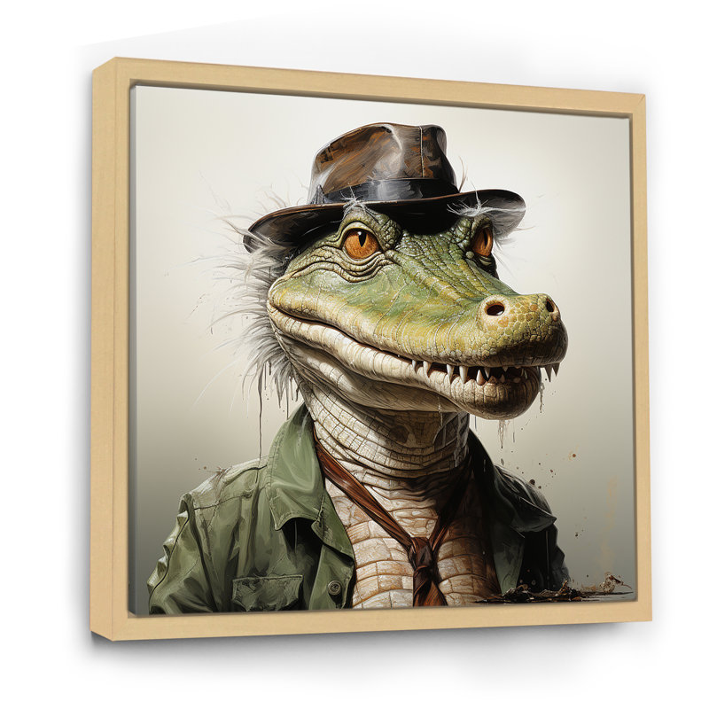 «Alligatorin» de campagne, art mural crocodile, Cadre flottant brun, H 30 po x l 30 po x P 1,5 po
