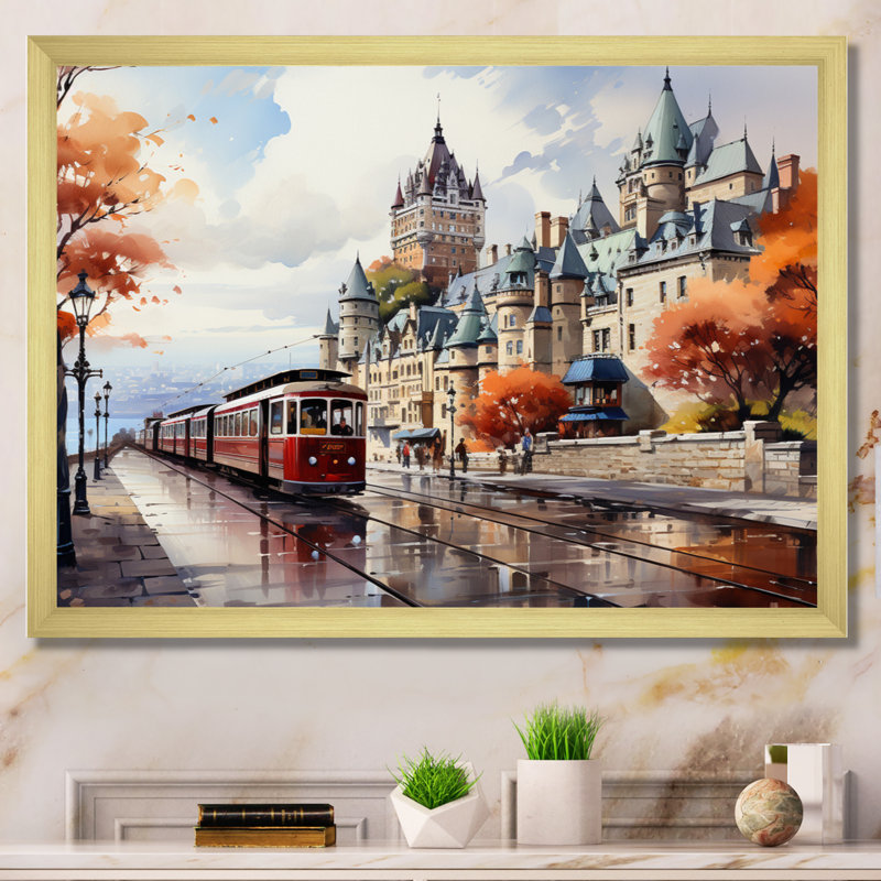 Ville touristique de Québec III, Encadrement doré, H 30 po x l 40 po x P 1,5 po