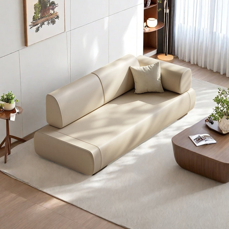 Chaise longue en similicuir de style moderne, Orienté à droite, Beige