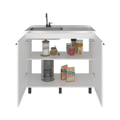 Évier utilitaire blanc avec robinet à option de remplacement, base autoportante et lavabo profond en acier inoxydable pour le garage de la cuisine - Outils ménagers spacieux Robinet moderne pour plusieurs pièces, garage, atelier