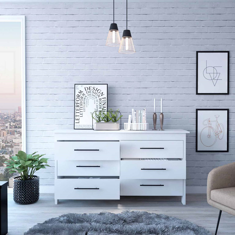 Commode rectangulaire à 6 tiroirs Southington, Blanc