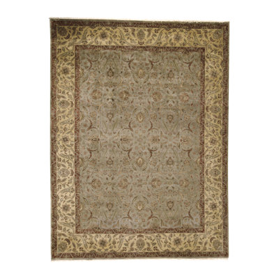 Tapis vert clair et doré de haute qualité noué à la main