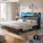 Longan Bed Frame with Reversible Storage Bookcase Headboard, Charging Station and LED Light-112022864-112022870