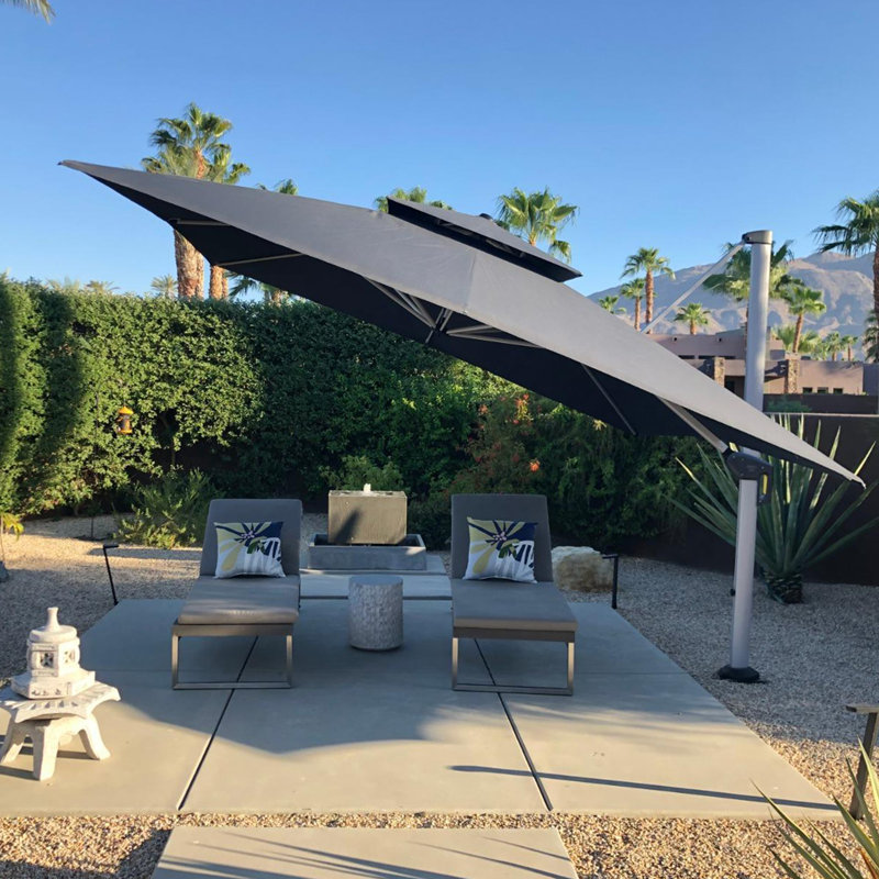 108'' x 132'' Rectangular Cantilever Umbrella withPatio Umbrella with Base in Ground, Gray