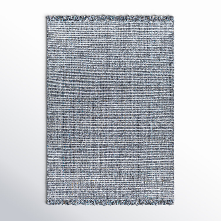 Viewcrest Striped Handmade Flatweave Recycled P.E.T. Area Rug in Slate Blue/White