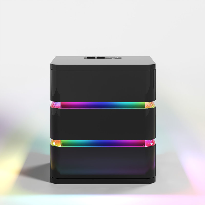 Fully Assembled 3-Drawer Nightstand with Charging Station and Motion Sensor RGB Light, Curved Profil, Power Strip Version