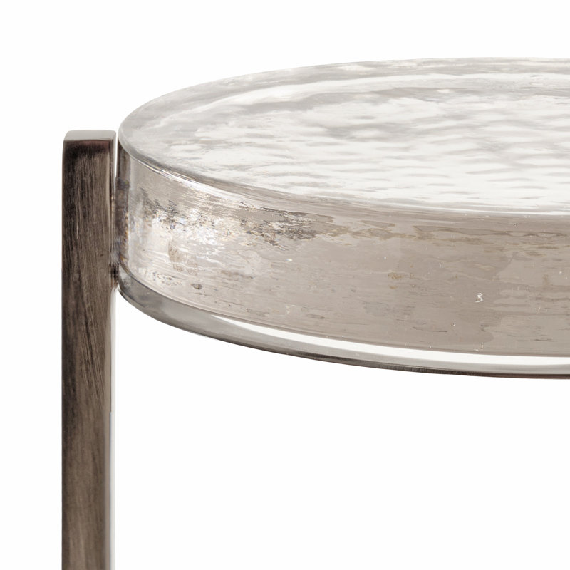 Eveland Round Metal Drink Table, Silver, Clear Glass