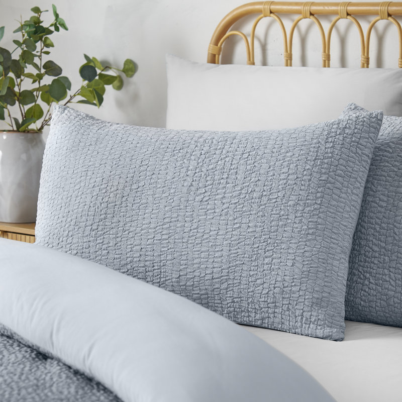 Crinkle Seersucker Duvet Cover Set, King, Blue