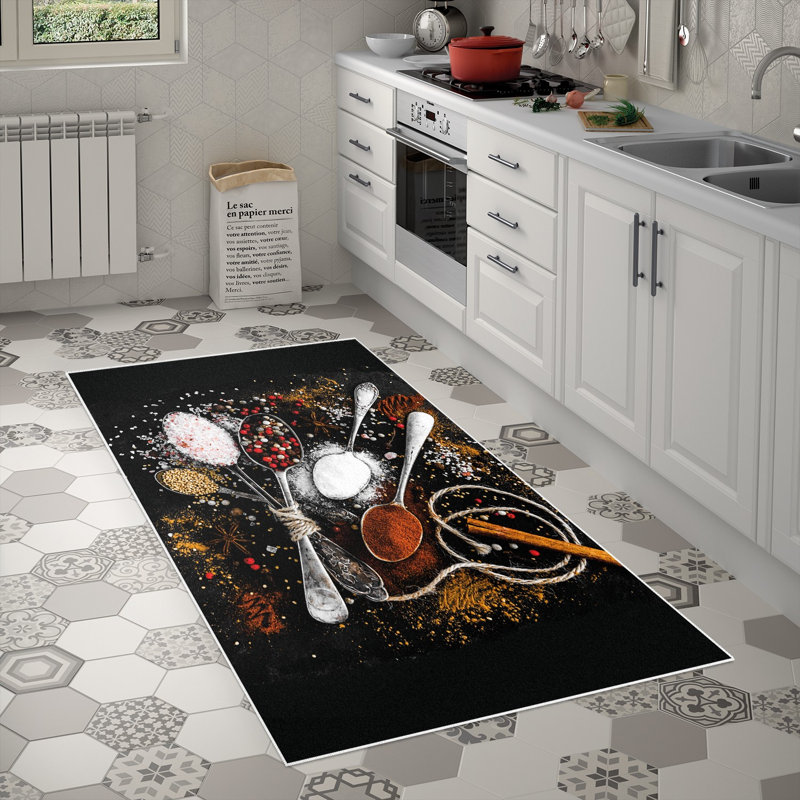 Tapis noir / brun en polyamide tissé à la machine Blackberry, Tapis de couloir 3 pi 3 po x 9 pi 10 po