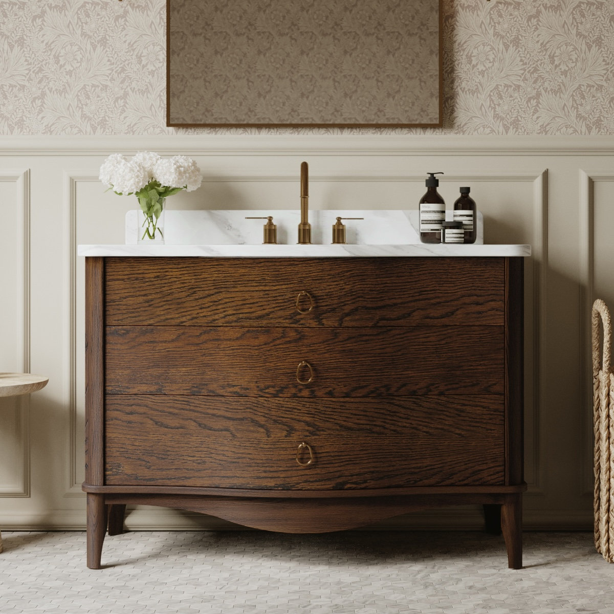 Pinehurst Oak Single Bathroom Vanity, Enhanced Brown Oak, 42"