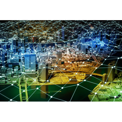 Modern City And Network Grid by Metamorworks - Wrapped Canvas Print