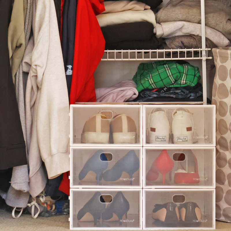 Clear Stackable Shoe Storage Boxes - Set of 6