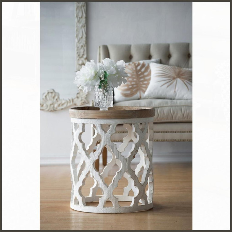 Table basse 23 po en bois de sapin massif blanc patiné - élégante et décontractée pour le salon / la chambre à coucher, décorative durable
