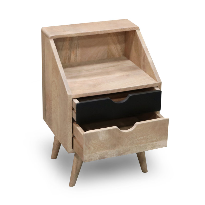 Rousseau 40cm W Solid Wood Bedside Table, Black