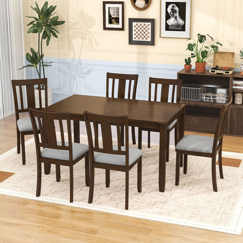 Ensemble de table de salle à manger 7 pièces, table rectangulaire en bois avec 6 chaises rembourrées pour la salle à manger