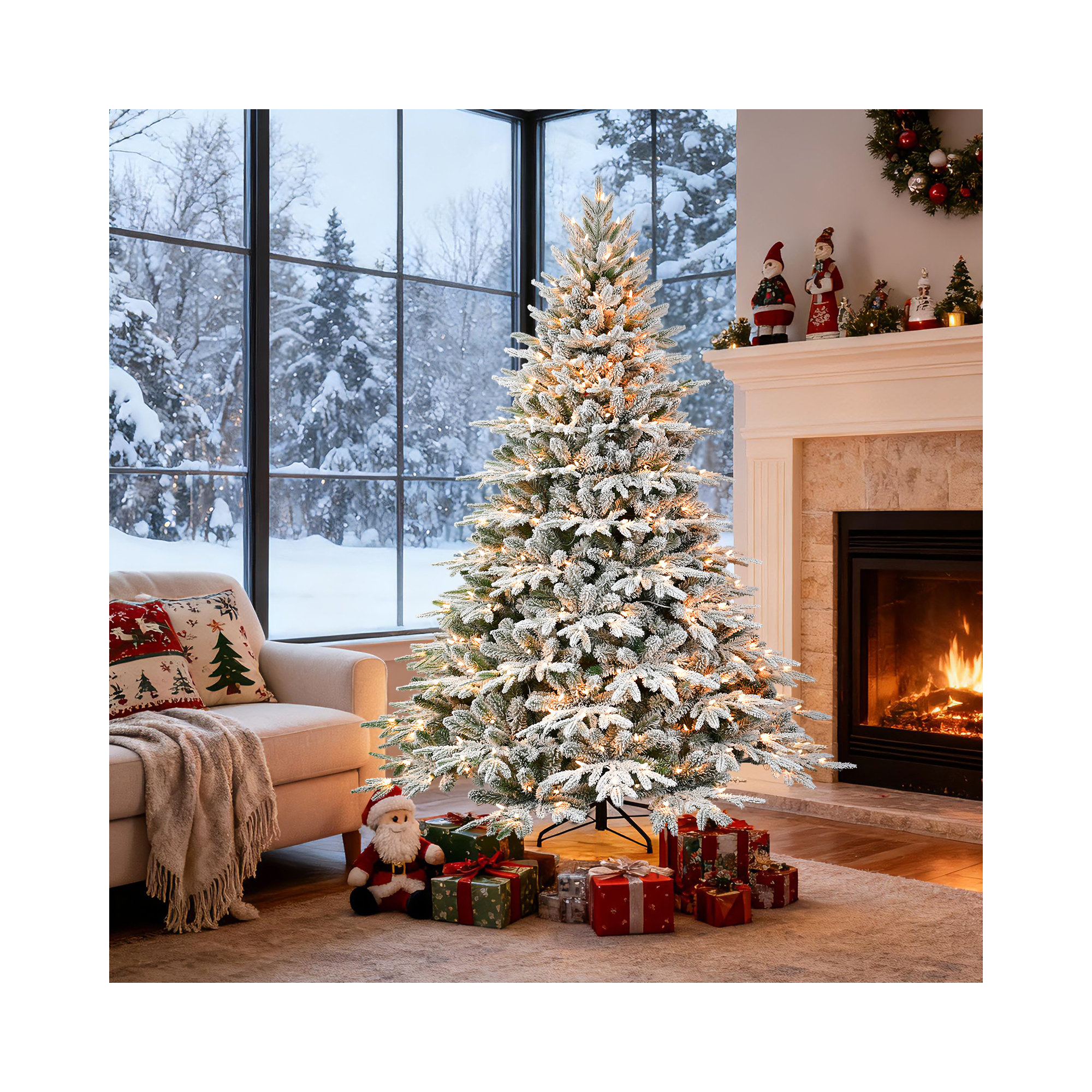 5FT Unlit Blue Spruce Artificial Christmas Tree with 1197 PE&PVC Branch Tips,Full Hinged Xmas Tree with Foldable, 6'