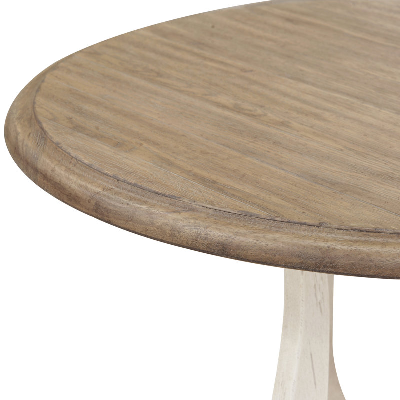 Beige and White Round Wood Entry Table with Harp Base