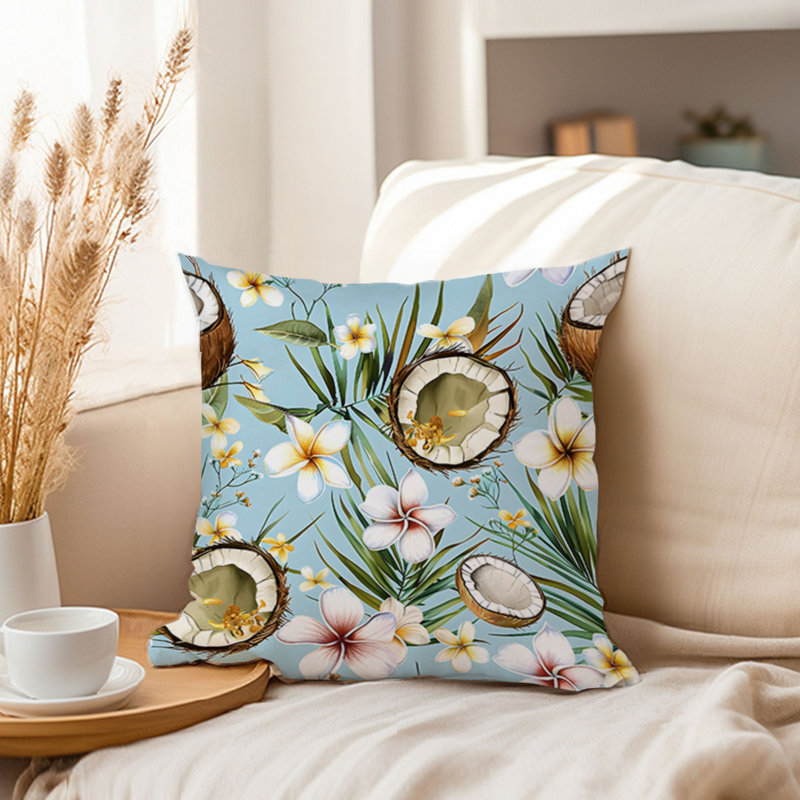 Coconuts Pattern XVI Tropical Throw Pillow Cover, Square 18"